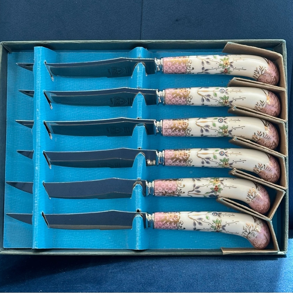 Vintage House of Prill Ceramic Handle Steak Knives Set